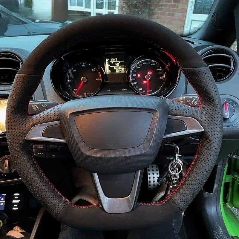 GKMHiR Customization Hand Sewing Suede Leather Non-Slip Car Steering Wheel Cover Accessories For Seat Ibiza(6J)(FR/CUPRA) 2015 Mii FR