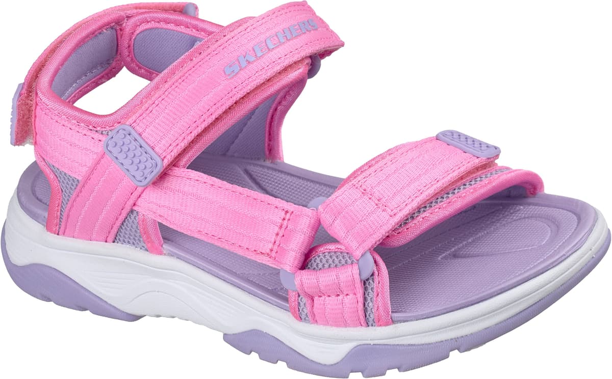 Sandale SKECHERS "TREAD SEEKER", Mädchen, Gr. 34, Textil, pink (rosa, flieder), Mesh, Textil, Mesh, kontrastfarbene Details, Schuhe Sandale, Sommerschuh mit Klettverschluss, Grössenschablone zum Download rosa, flieder 34, Textil