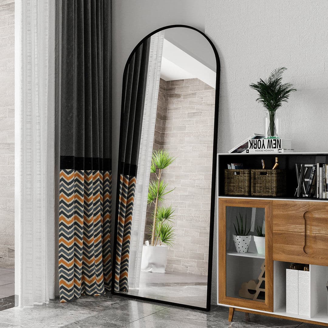 Brayden Studio Cork Flat Aluminum Alloy Framed Freestanding Full Length Mirror Wall Mirror Black 180cm H x 80cm W