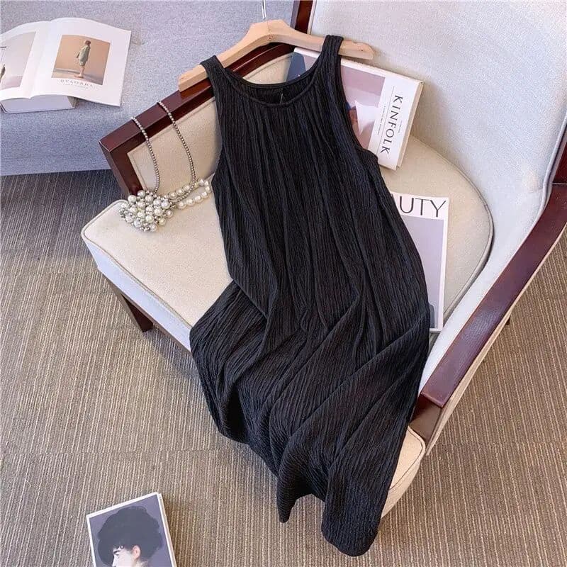 NONE 300 Catties Extra Large Size French Pleated Sleeveless Vest Dress for Women Fat MM Loose and Fashionable Temperament Slim Skirt