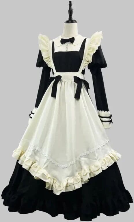 NONE Plus Size S-5XL Lolita Black Long-sleeved Maid Dress Cosplay Costume Girl Woman Anime  Maid Suit Maid Party Stage Outfits