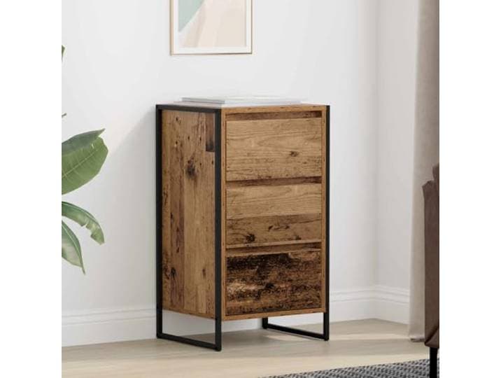 HEFZGDB Sideboard mit Stahlbeinen und Holzoptik: Modernes Sideboard für Wohnzimmer Stauraum aus Holzwerkstoff mit vielen Fächern und schlankem industriellem Design in Schwarz Eichen-Optik
