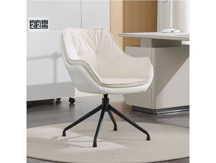 Fauteuil pivotant beige en simili cuir avec accoudoirs et piètement métal 360° avec retour automatique