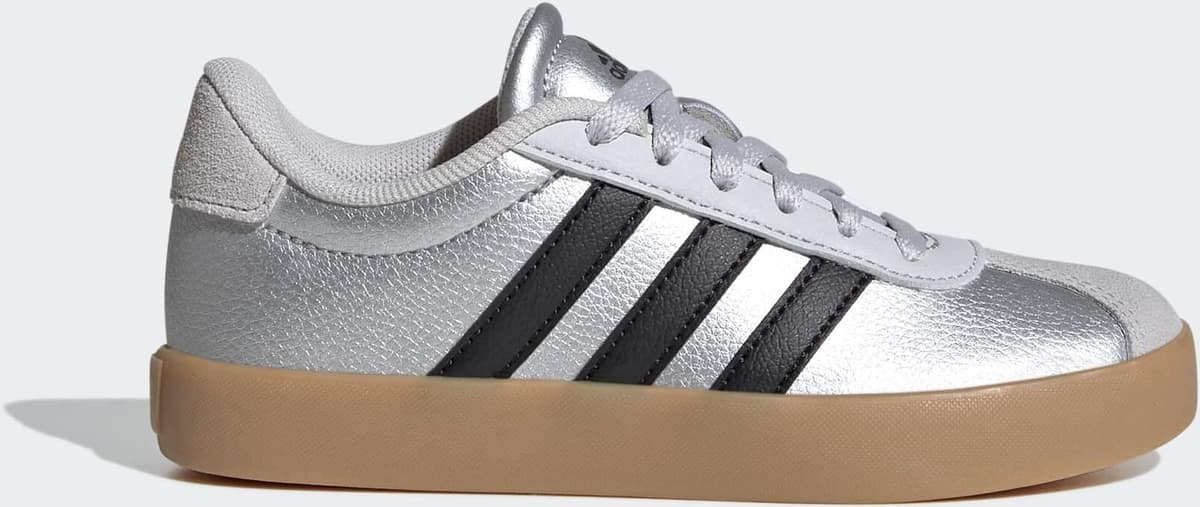 Sneaker ADIDAS SPORTSWEAR "VL COURT 3.0", Kinder, Gr. 39, silber (silber metallic, core schwarz, lgh solid grau), Leder, Synthetik, Schuhe Sneaker, inspiriert vom Design des adidas samba silber metallic, core schwarz, lgh solid grau 39