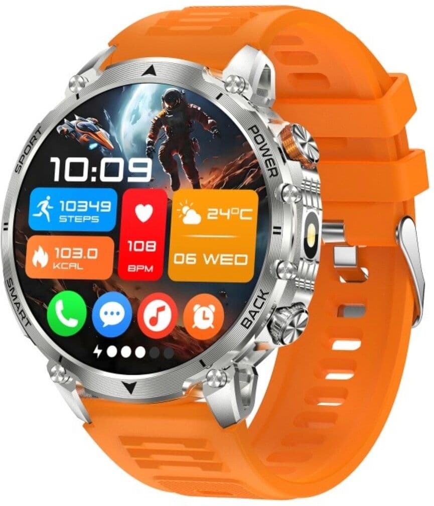 INF Montre connectée 1.7 inch IPS, batterie 1400mAh, Bluetooth 5.4 BLE, étanche IP68 et charge magnétique rapide, compatible Orange