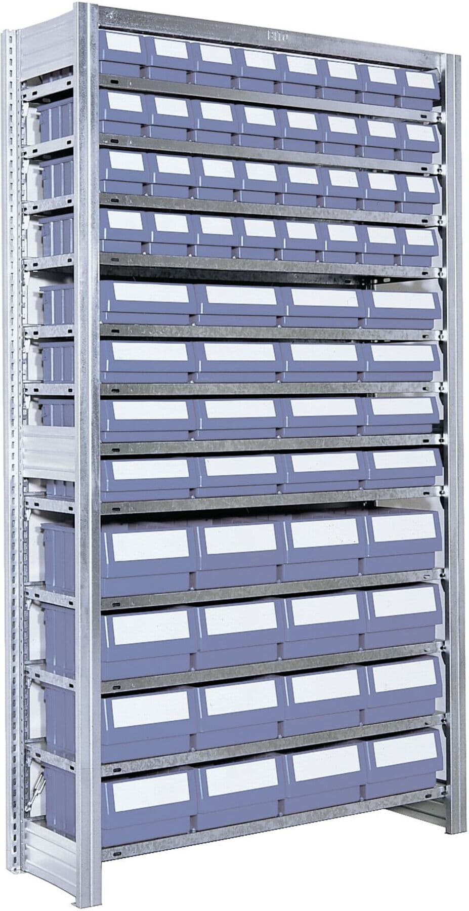 Bito Behälterregal mit 64 Regalkästen L1008xH1850x524 mm, Anbaufeld verzinkt (53016)
