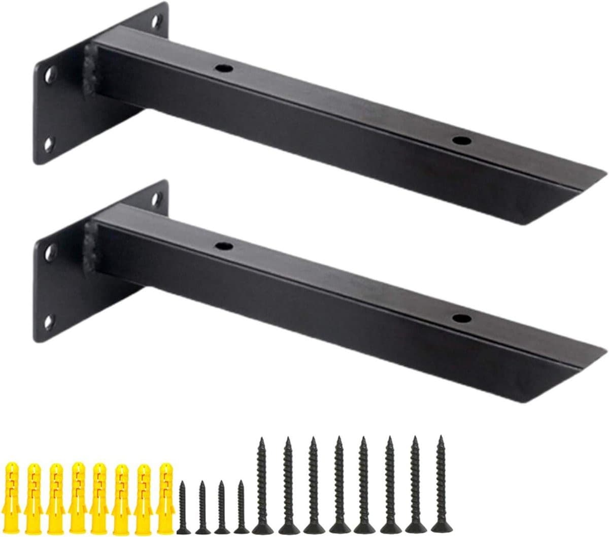 Set van 2 zwarte heavy duty metalen plankhouders met schroeven, 198 mm