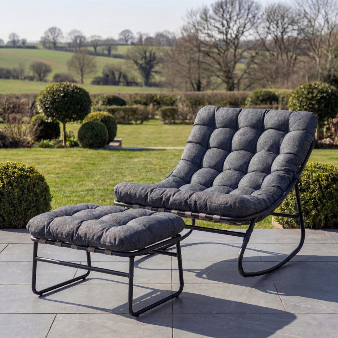 Lark Manor Solace Outdoor Rocking Chair and Stool Grey 74cm H X 78cm W X 101cm D