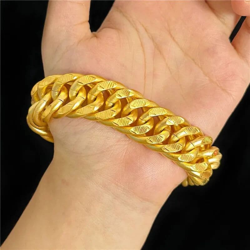 NONE Fashion 18K Gold Bracelet for Men Women Flat Men's Hand Ornament Bracelets Bangle Wedding Engagement Luxury Watch Chain Not Fade