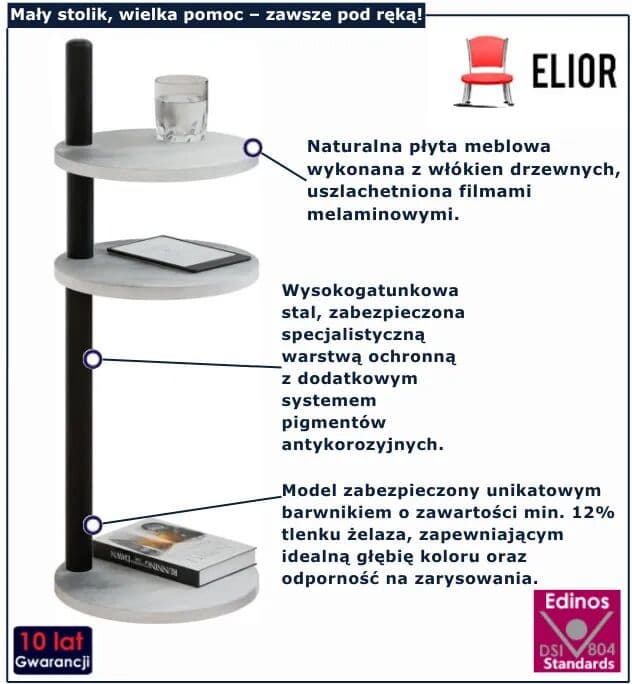 Edinos Okrągły stolik do salonu beton + czarny  A3-B51