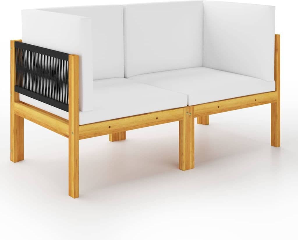vidaXL Banc de jardin 2 places avec coussins en bois d'acacia et corde