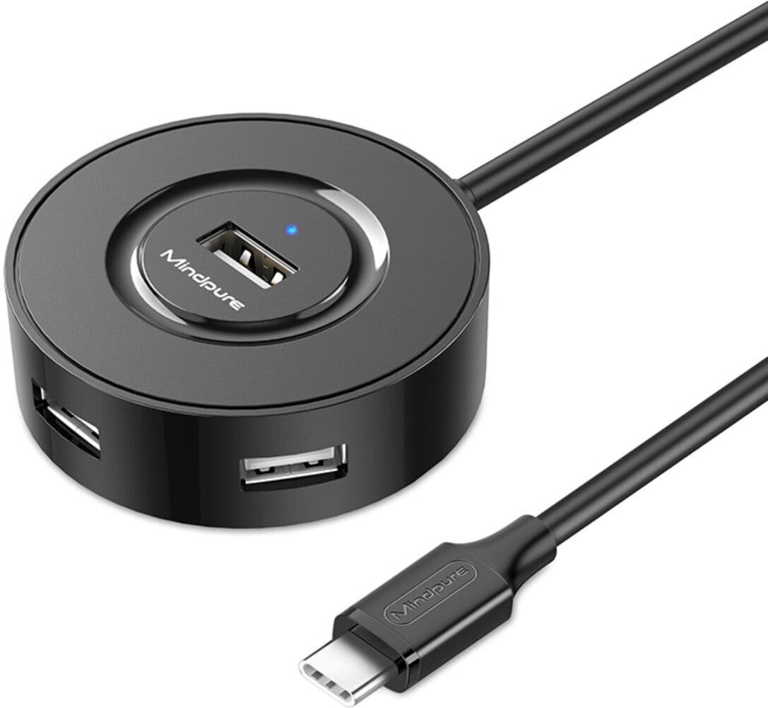 INF Hub USB-C 4 ports USB 2.0 avec alimentation externe Type-C, Plug and Play, versions USB-A ou Type-C 0,3 m