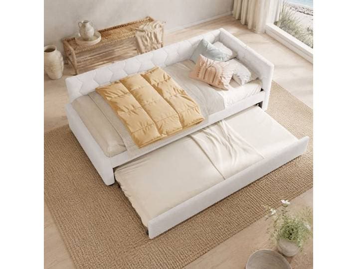 Lit gigogne enfant 90x200 cm avec sommier à lattes sans matelas USB Type-C et lampe de chevet Blanc FOLYNA