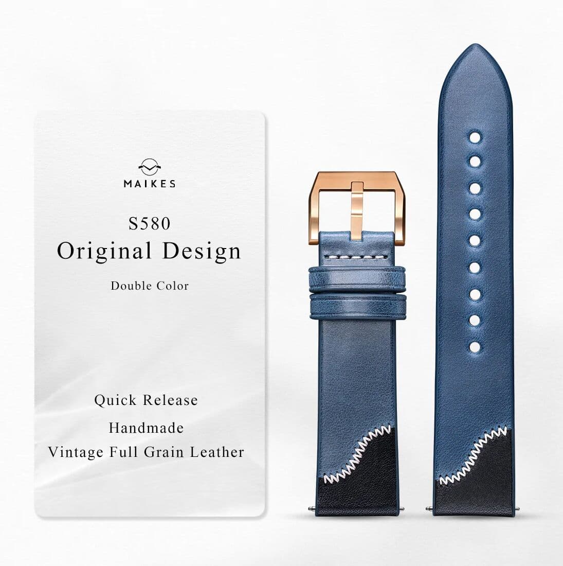 MAIKES Handmade Vintage Full Grain Leather Watch Strap, Quick Release Watchbands, Double Color Bracelet For Omega LONGINES Watch Bands