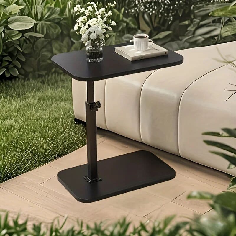 NONE Height adjustable table - solid wood surface, movable side end table, great for coffee, study, inside & outside spaces