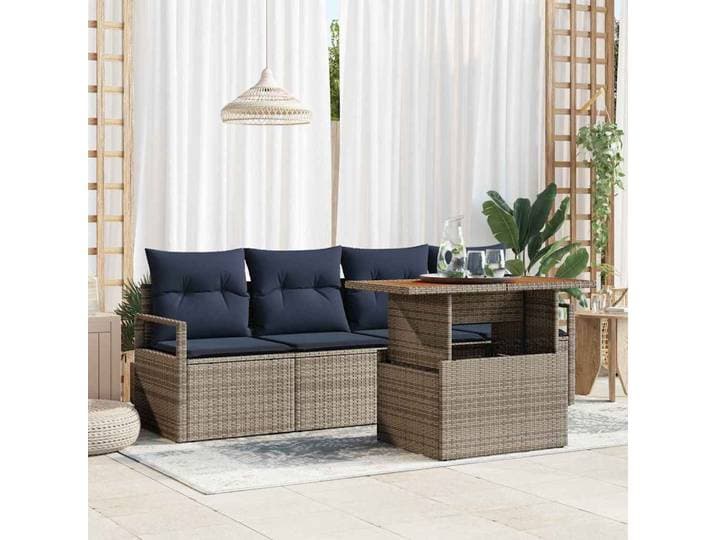 vidaXL Garten-Sofa-Set 5 stk. 4-Sitzanzahl Grau und Marineblau