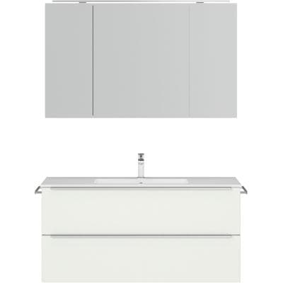 Badmöbel-Set NOBILIA "Levere", weiß (alpinweiß), B:121cm H:169cm T:48,7cm, Kastenmöbel-Sets, Badmöbel-Set, inkl. Spiegelschrank mit Beleuchtung und Dimmerfunktion, in 4 Breiten