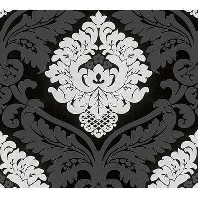 Vliestapete LIVING WALLS "Flock", schwarz (schwarz, weiß), B:0,53m L:10,05m, Vinyl, Vlies, Tapeten, Ornament Tapete Barock