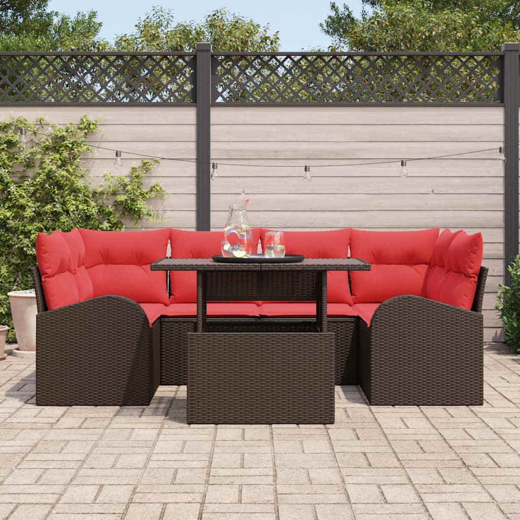 vidaXL Ensemble de canapé de jardin 7 pc Marron et rouge