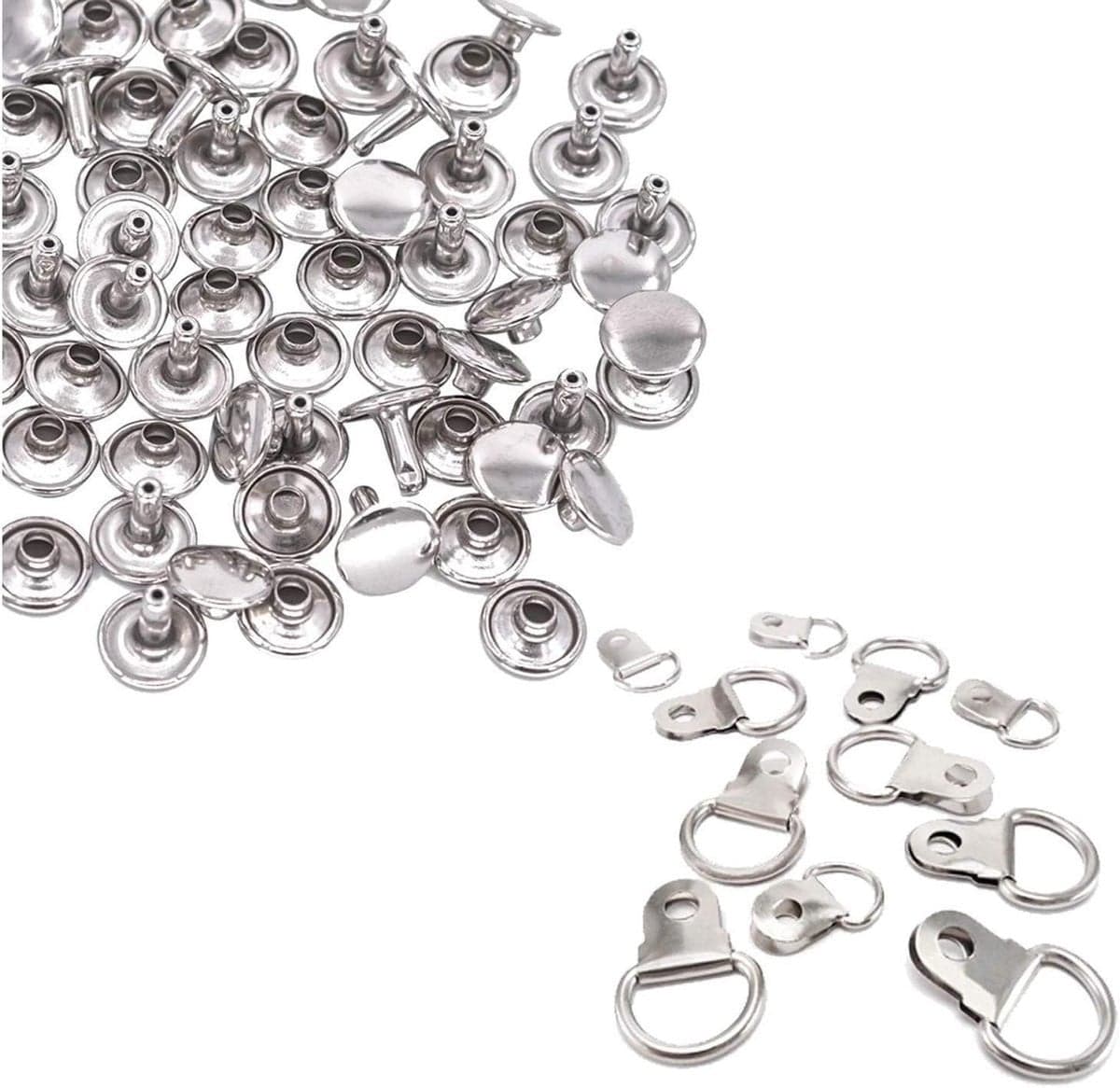 100 stuks D-ring ophanghaken voor fotolijsten in zilver met dubbele klinknagels