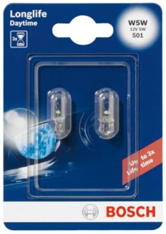 Bosch Lampada secondaria W5W Longlife Daytime 12V/5W, 2 Pezzo