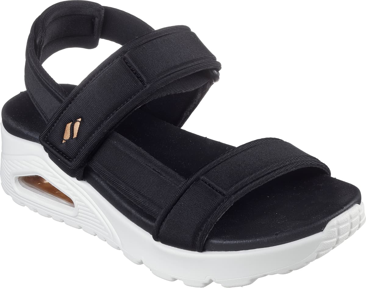 Sandale SKECHERS "UNO", Damen, Gr. 41, Textil, schwarz, Schuhe Sandale, Sommerschuh, Sandalette, Klettschuh mit SkechAir Luftkissensohle schwarz 41, Textil