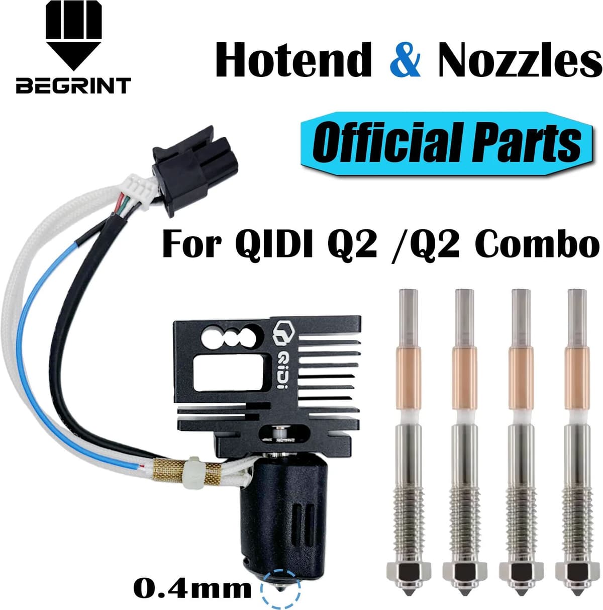BEGRINT Original Hotend For QIDI Q2 Q2 Combo 3D Printer Bimetallic Quick replacement nozzle 0.2/0.4/0.6/0.8mm For QIDI Q2 Hotend parts