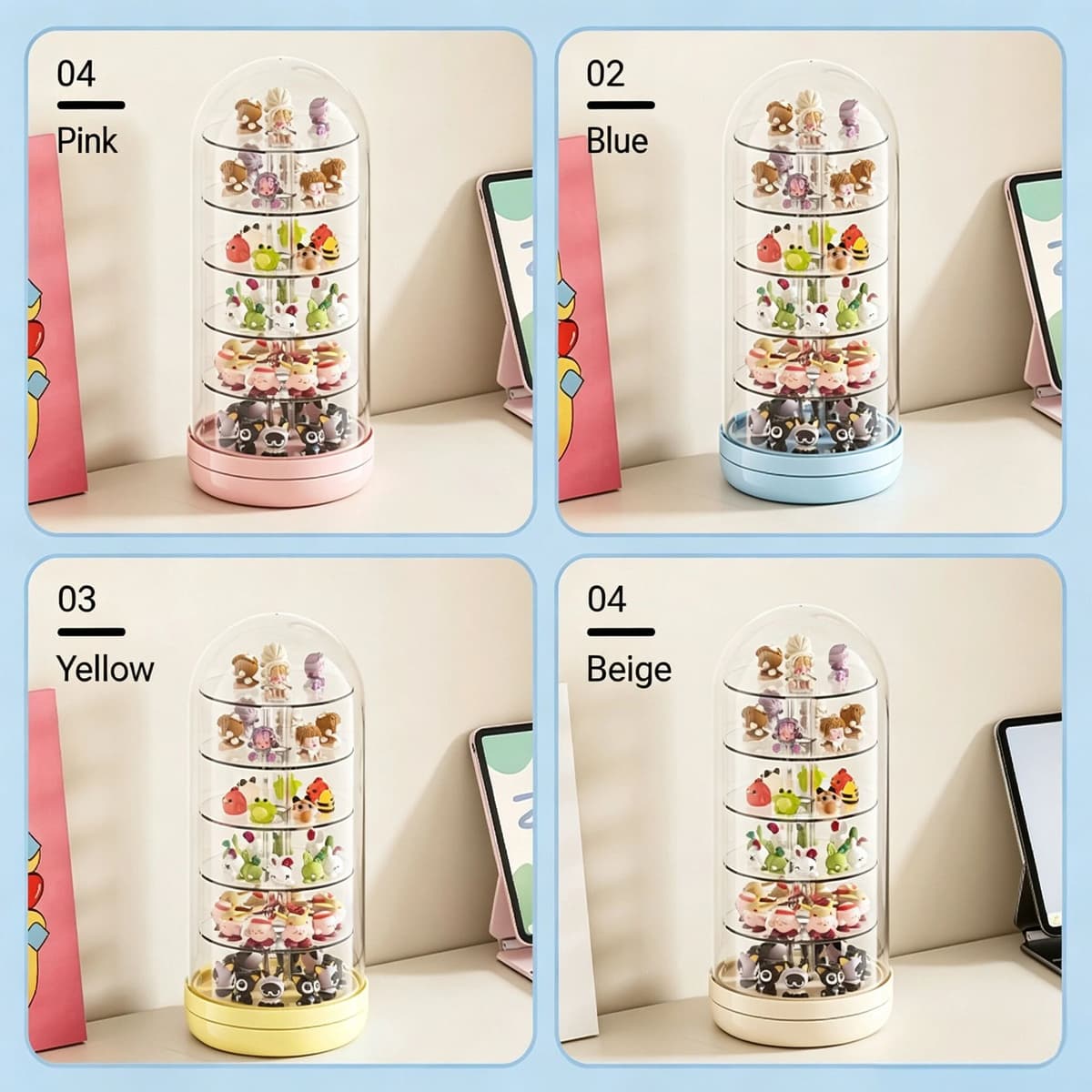 NONE Cute Grain Blind Box Display Cover Dustproof Rotating Handheld Storage Box Large Capacity Home Organizer Display Stand