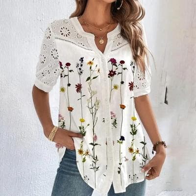 Uplift Essentials Casual Lace Women Shirt Loose Elegant Short Sleeve Blouse 5xl pink