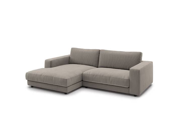 Canapé d'angle méridienne Gris Velours côtelé fin Feena 270 x 86 x 190cm Méridienne courte à gauche vue de face Moderne Mousse froide/Mousse de