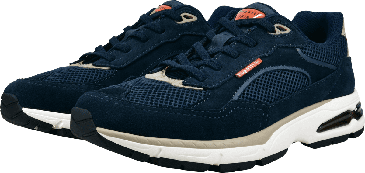 Sneaker BUGATTI, Herren, Gr. 45, Textil, blau (dunkelblau), Leder, Textil, Schuhe Sneaker, Freizeitschuh, Halbschuh, Slipper mit Kontrast-Details dunkelblau 45, Textil