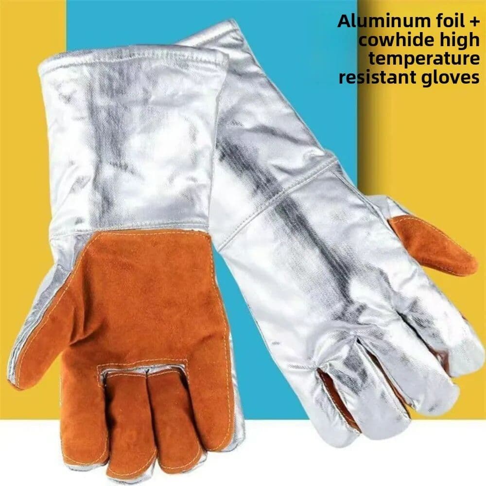 NONE Aluminum Foil Heat-Resistant Gloves – Five-Finger High-Temperature Protective Gloves for Industrial Smelting Thermal Insulation