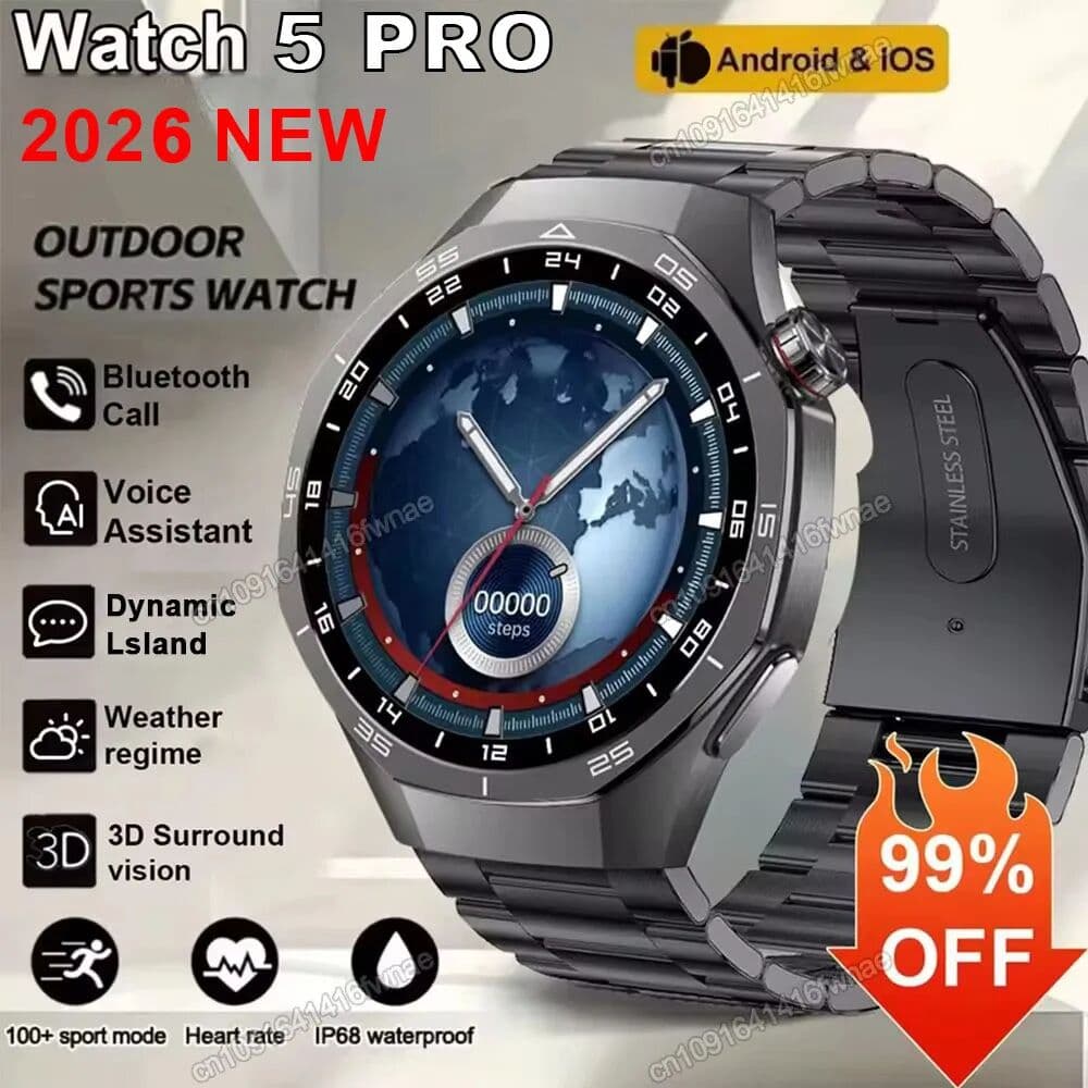 Ola Esporte Watch 5 Pro GPS Tracker Smart Watch Men 360*360 AMOLED Screen NFC BT Call Sports Waterproof Health Monitor Man Smartwatches 2026