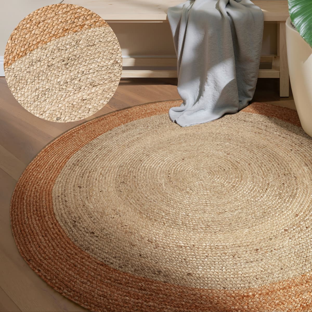 Teppich HANSE HOME "Looma Juteteppich", beige (naturelfenbein, gold), H:9mm Ø:100cm, Jute, Teppiche, Teppich, 100% Jutefaser, Natur, Wohnzimmer, Esszimmer, Flur, Boho, Skandi naturelfenbein, gold Ø 100cm 1 Stk., 9mm, Ø 100cm