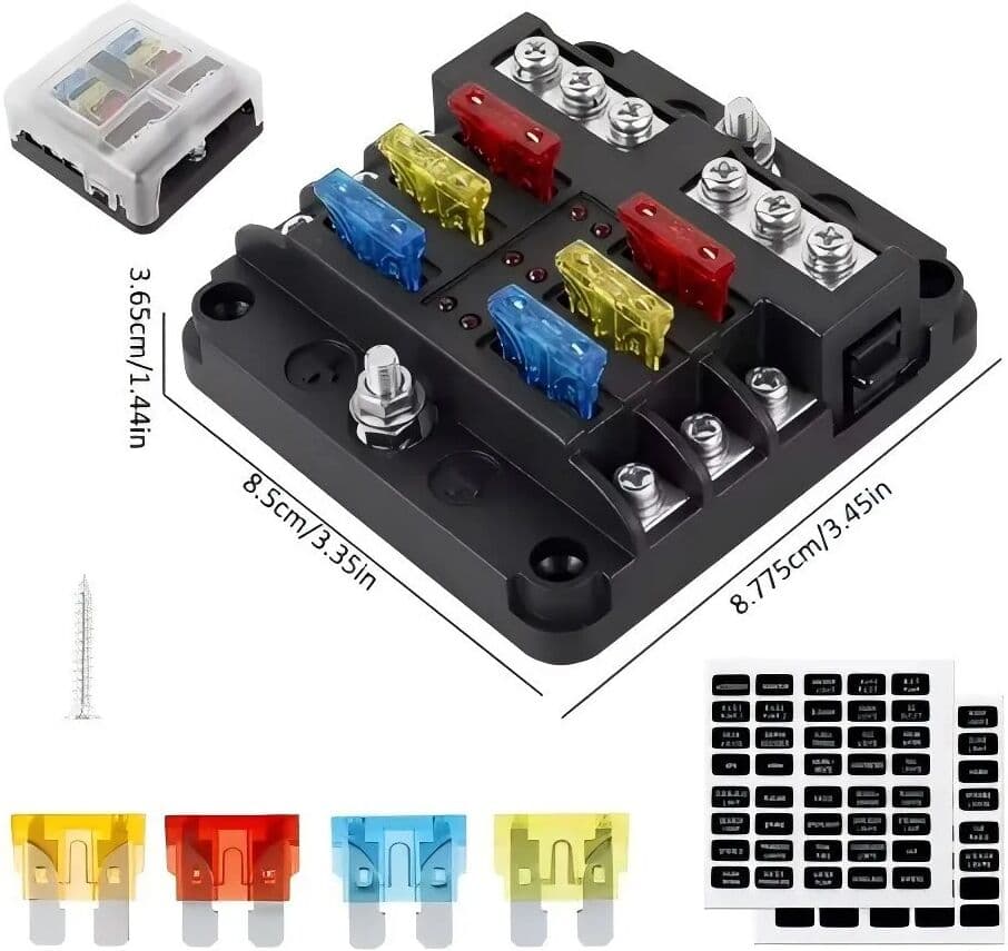 NONE 12 Volt Fuse Block Waterproof 6 Way Fuse Box with 6 Ground Negative Busbar for Automotive LED Indicator for Car Golf Cart Boat