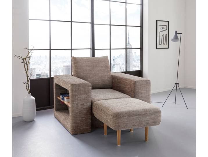 Sessel Looksvb , beige (beige, braun), B:112cm H:96cm T:107cm, LOOKS BY WOLFGANG JOOP, Sessel, Sessel, Verwandlungssessel: aus Sessel wird Sessel mit 1 Hocker, Regalfunktion