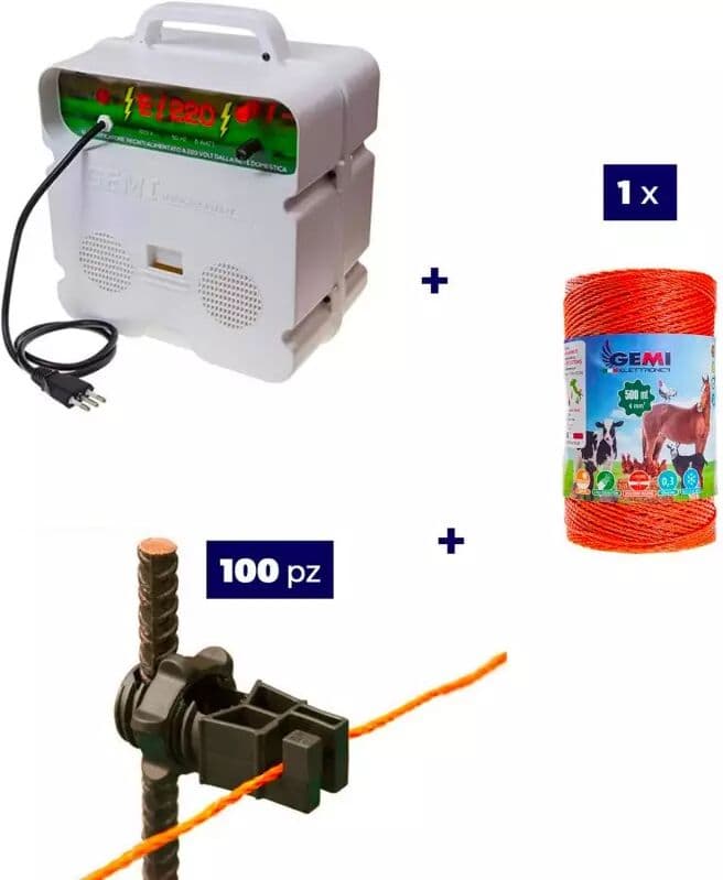 Gemi Elettronica Weidezaun komplettset set für rinder mit 220-v-weichmacher und 500 m 4 mm² draht für den elektrozaun gemi
