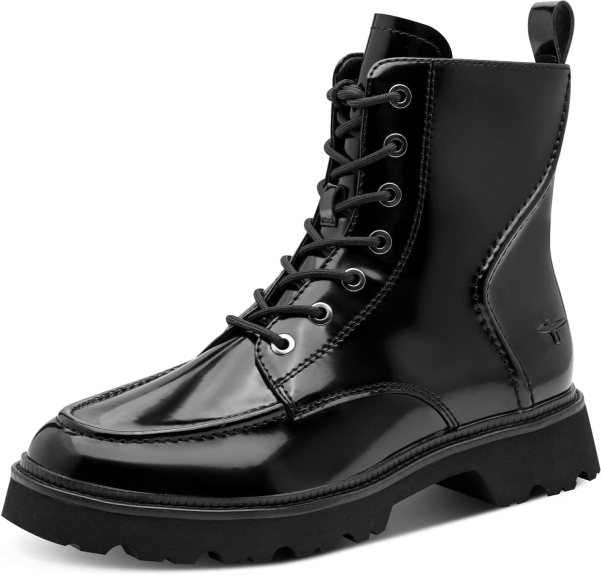 Schnürstiefelette TAMARIS, Damen, Gr. 40, wärmend, schwarz, Lacklederimitat, glänzend, unifarben, Basic, 23_1_Schuhe Schnürstiefelette, Schnürboots mit Ziernähten und Logoverzierung