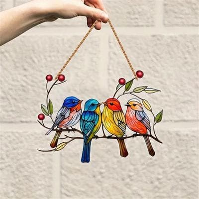 Inspired Finds 2D Acrylic Bird & Flower Hanging Pendant Decorative Ornament For Home Car Window colorful Branch Birds