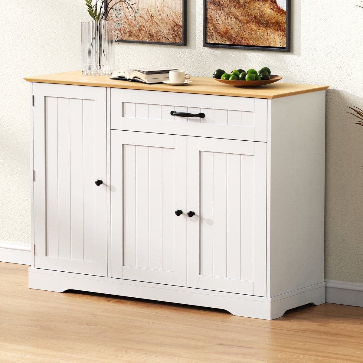 Wishdor Dressoir met 3 Deuren en 1 Lade - Wit en Naturel - MDF