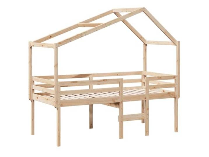 KTHLBRH Hochbett mit Dach 90 x 200 cm aus Kiefernholz Mit Seitentür, integrierter Leiter, Schutzseiten, für Kinderzimmer