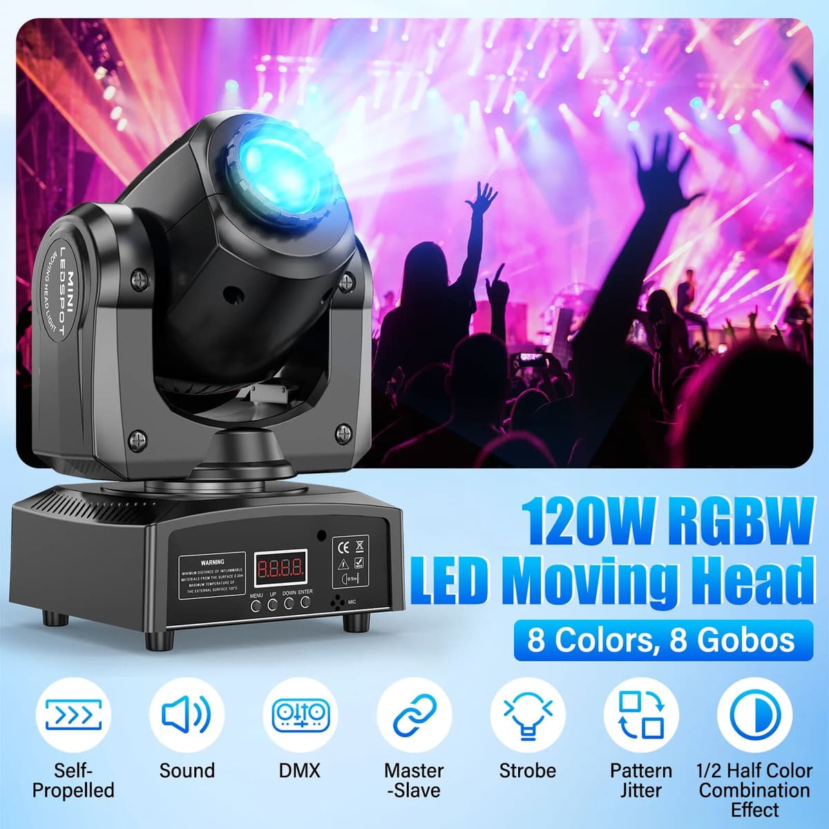 Rudderstar GWONG 2Pcs 120W Moving Head Light 3Prism Beam Gobo Stage Lights DMX512 Voice Control Spotlights For Disco KTV Nightclub Wedding