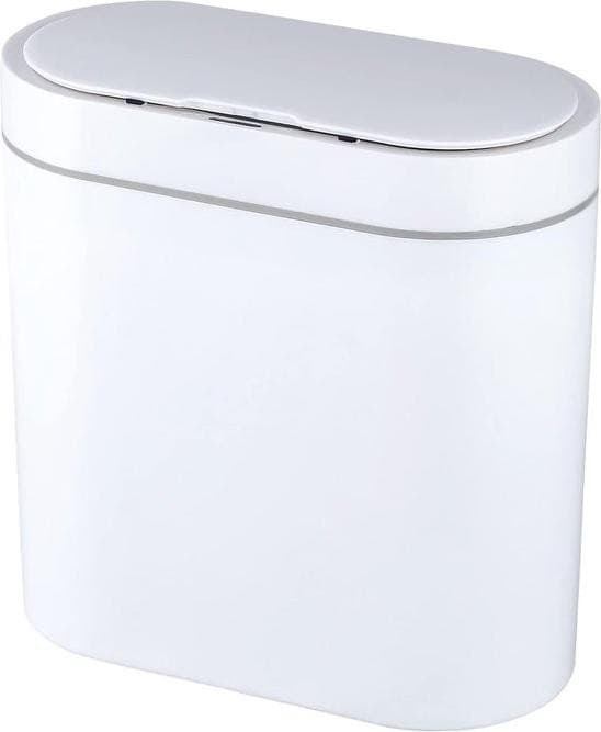 Merkloze slanke afvalbak voor de badkamer met deksel en bewegingssensor, 9,5 liter, wit