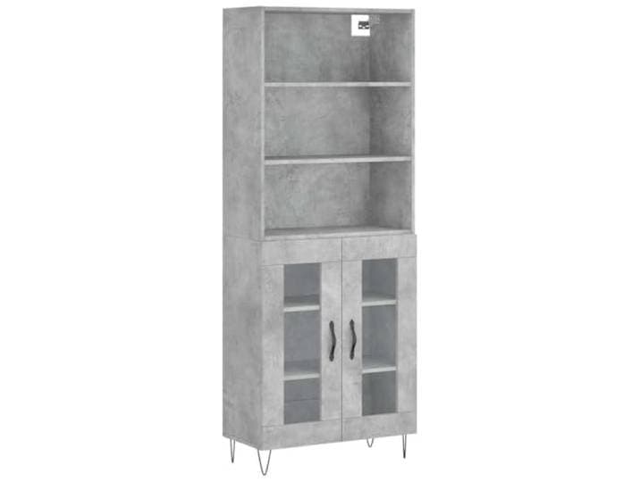 Fisinber Highboard Betongrau 69,5x34x180 cm Holzwerkstoff Schrank Eleganter Kommodenschrank fürs Wohnzimmer mit stabilen Metallfüßen, glatten Glastüren und reichlich geschütztem Stauraum.
