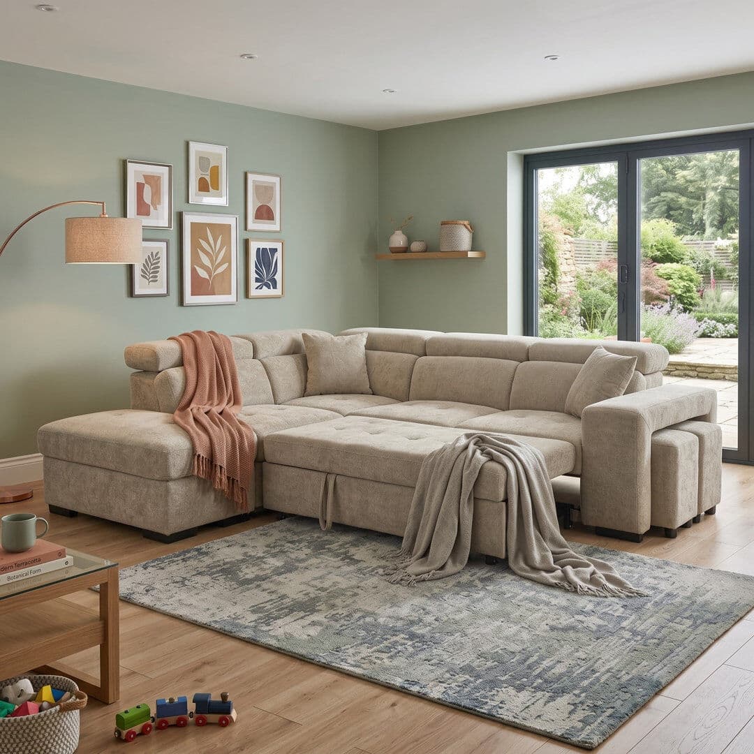 Brayden Studio 4 Seater Corner Sofa Beige Chenille 95cm H X 264cm W X 165cm D