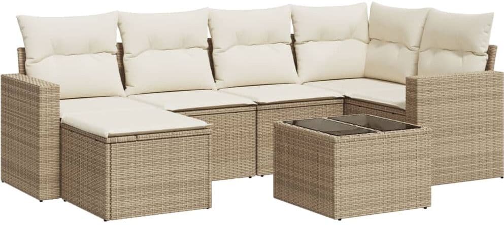 vidaXL Salon de jardin avec coussins 7 pcs beige résine tressée