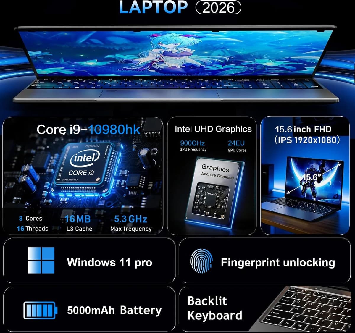 NONE 2026 Intel Core I9 10980HK 9900U Laptop 15.6