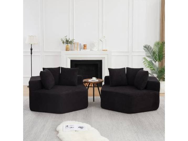 I0I&I0I Moderner Einzelsessel im Sechseck Design, Modulares Chenille Sofa vielseitig kombinierbar für Wohnzimmer und Lounge (Black + Chenille + Foam+Spring + 2 Seat + Modern)