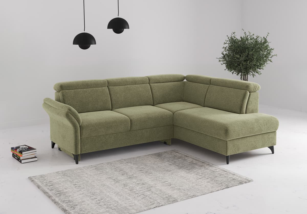 Ecksofa SIT & MORE "Glendale, L-Form", grün (hellgrün), B:247cm H:84cm T:193cm, 100% Polyester, Sofas, Ecksofa, inkl. Kopfteilverstellung, wahlweise mit Vorziehsitz und Bettkasten hellgrün B/H/T: 247cm x 84cm x 193cm, Flachgewebe, Ottomane rechts, ohne Ar