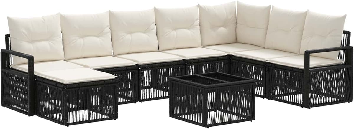 vidaXL Ensemble de canapé de jardin 9 pc Noir polyrotin